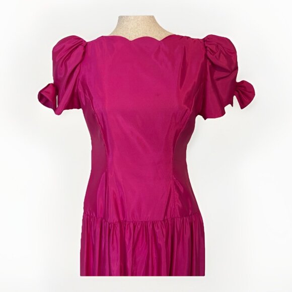 VTG Alfred Angelo Dress Small 80s Hot Pink Satin Bridesmaid Prom USA Union Made - Picture 2 of 16